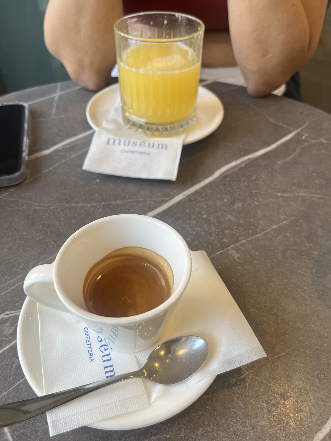 Espresso and orange juice in Florence