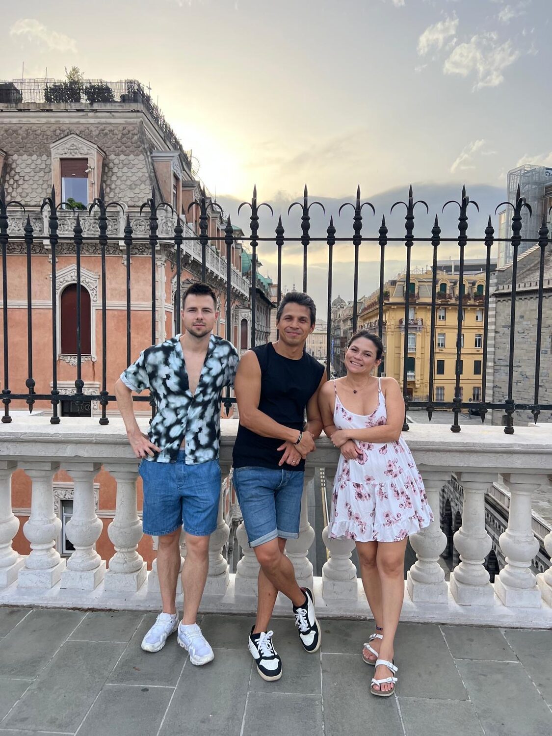 Family portrait among the historic buildings of Genova