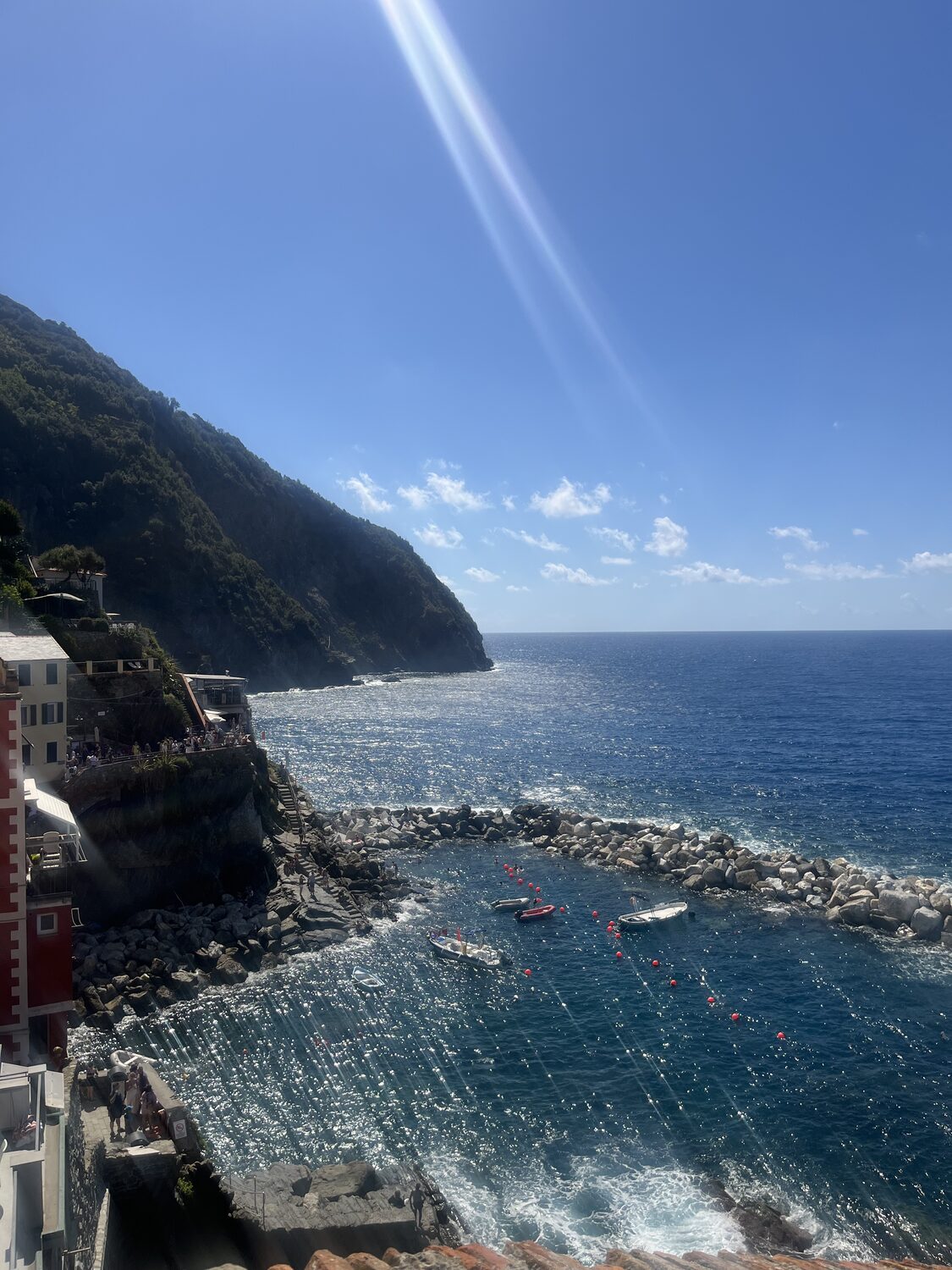 Swimmers in the rocky cove at Riomaggiore