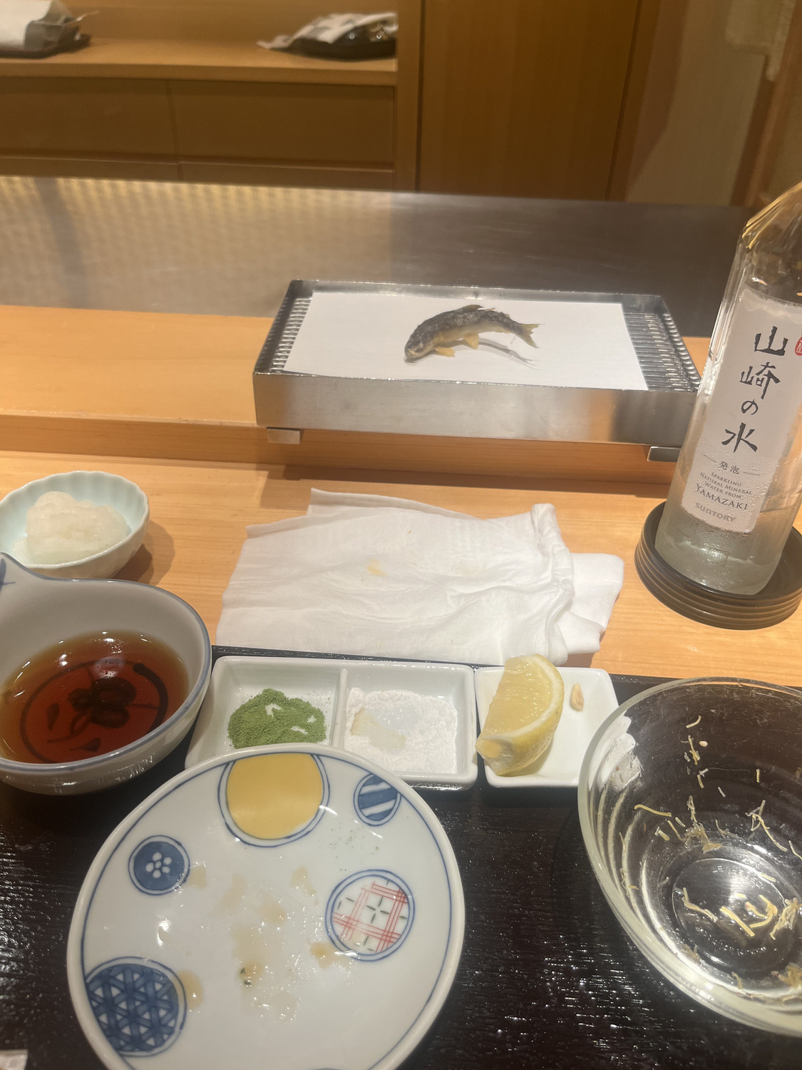 Ayu fish set with condiments