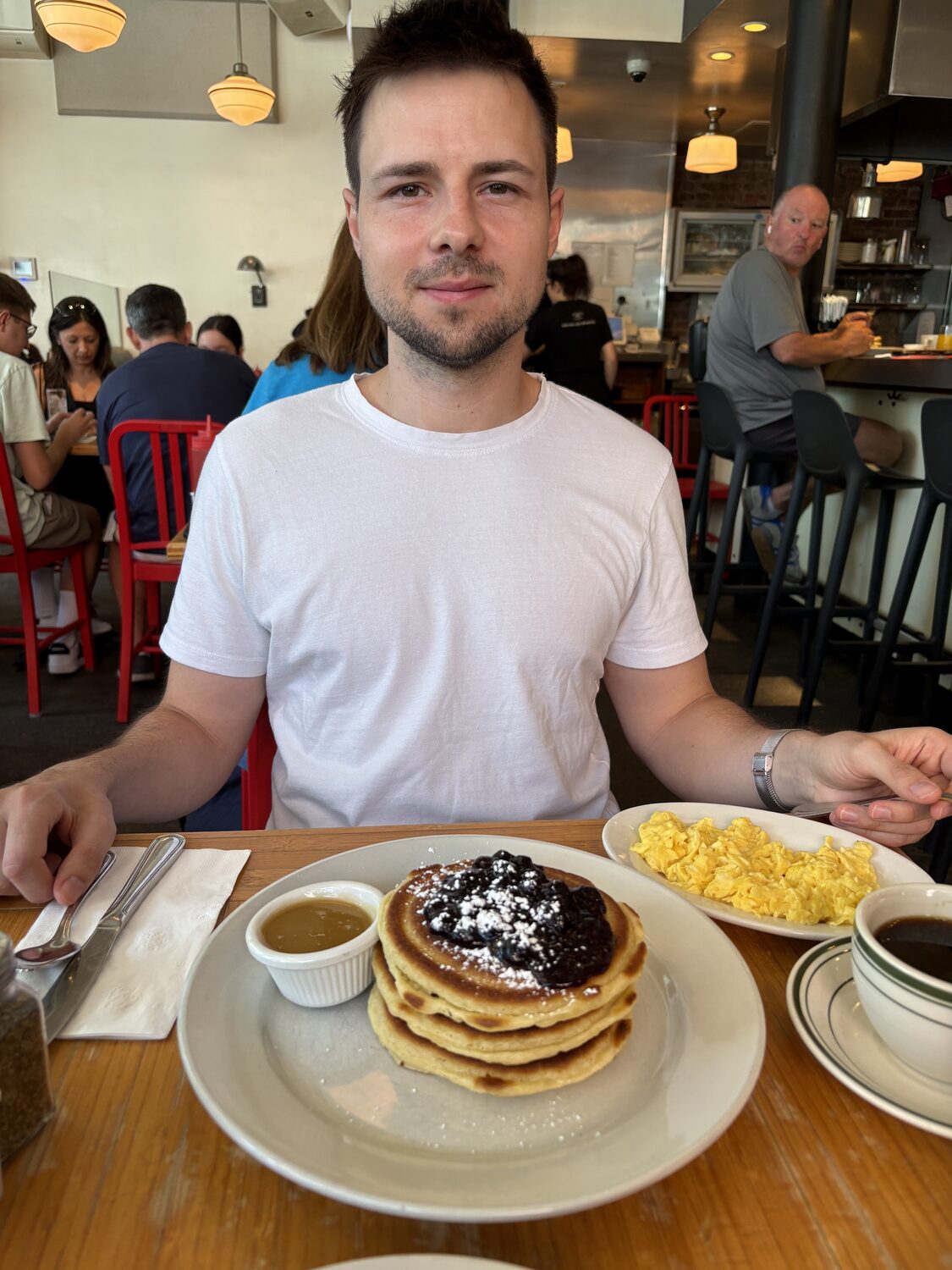 Pancakes and eggs at brunch on the Lower East Side